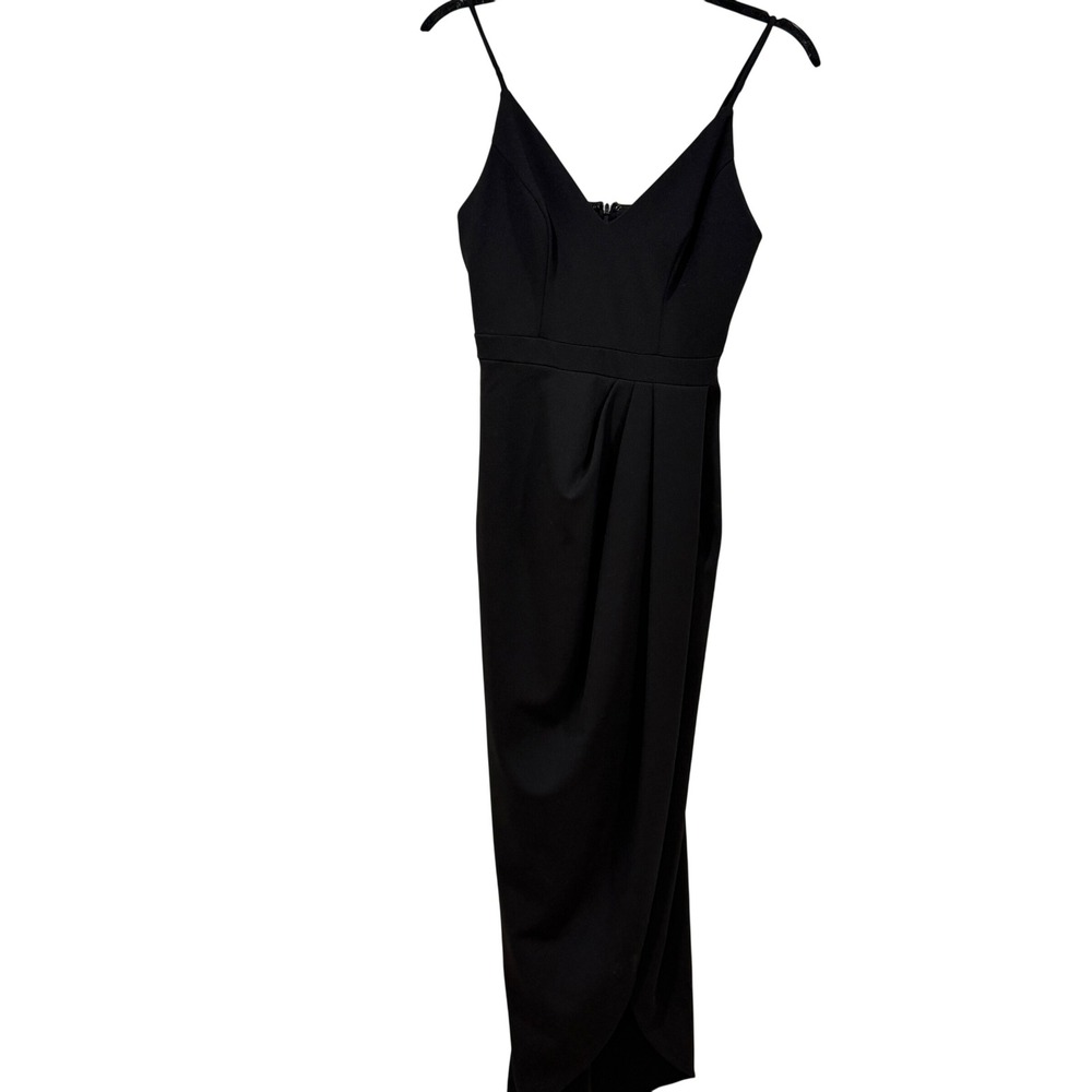 BHLDN Black V-Neck Spaghetti Strap Tulip Wrap Maxi Dress Size 2 Formal Gown